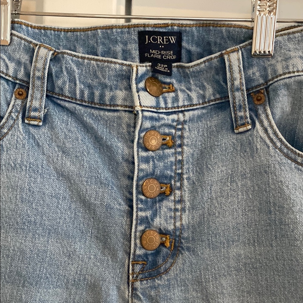 J. Crew Women's Light Blue Mid-Rise Flare Crop Jeans 32P Petite